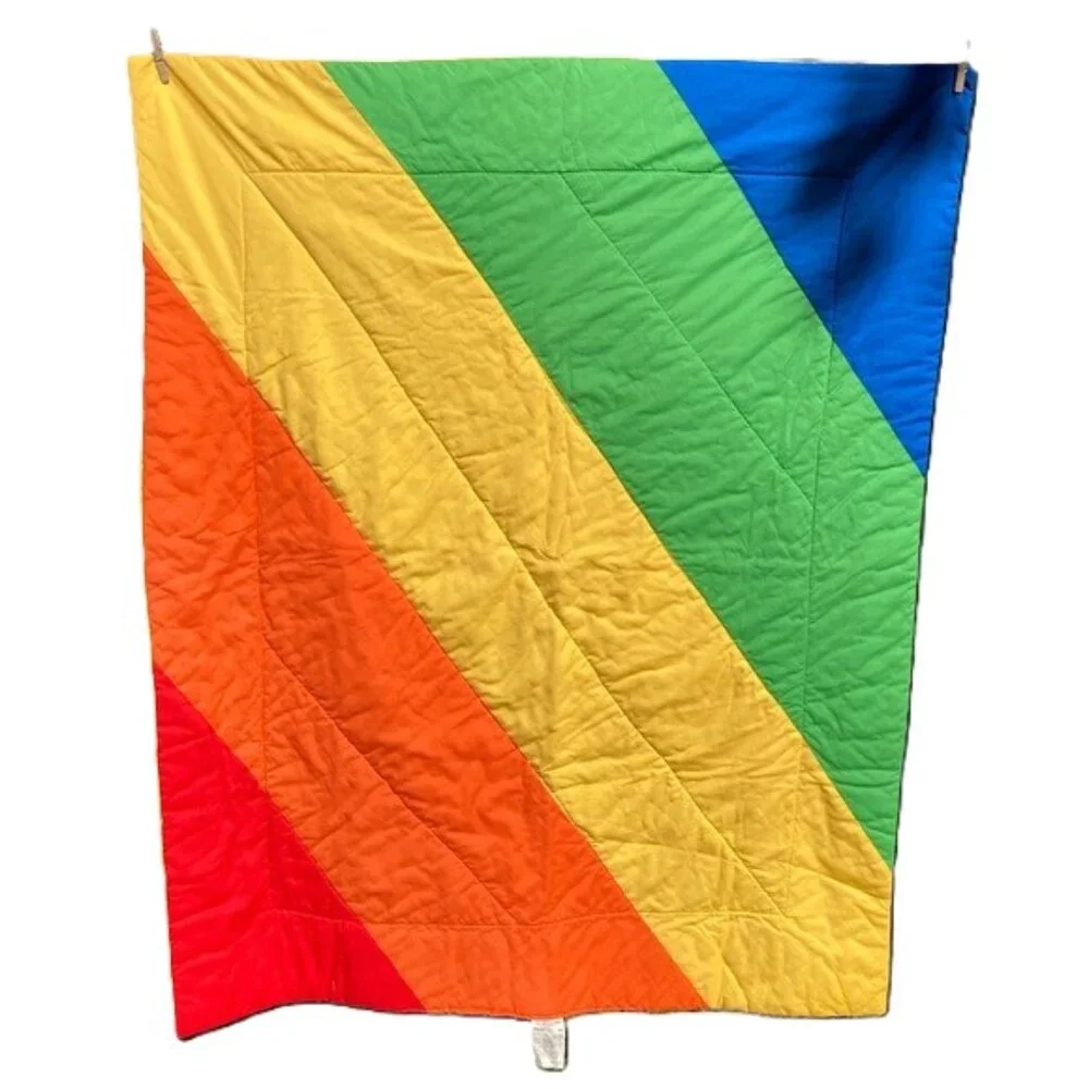 Rainbow Diagonal Striped Bright Colorful Pride Padded Throw Blanket 52 x 41 inch